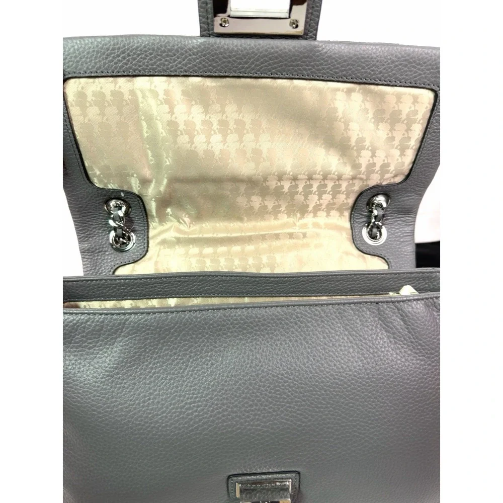 Karl Lagerfeld Paris Gray Quilted Chain Shoulder Flap Turn Lock Purse With DB!